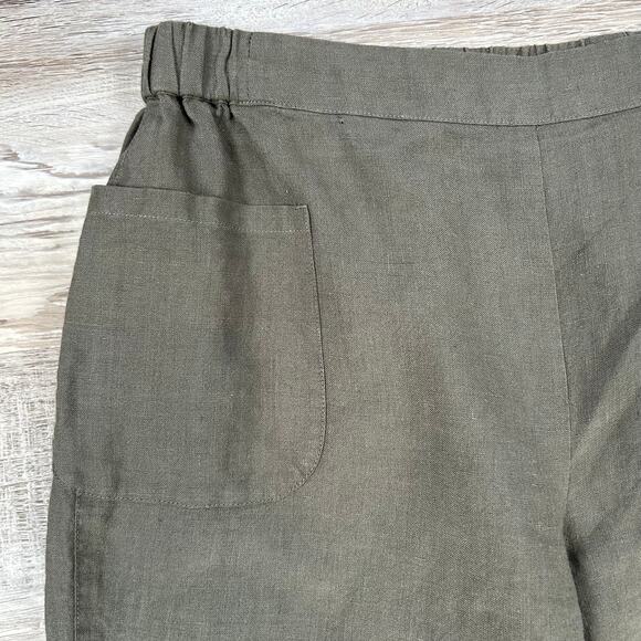 Liv by Habitat Linen Pants Small Olive Green Pull-On Wide Leg Minimalist - Picture 4 of 4